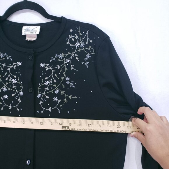 Kathie Lee Collection Black Embroidered Floral Cardigan Sweater Size Large - Picture 5 of 10